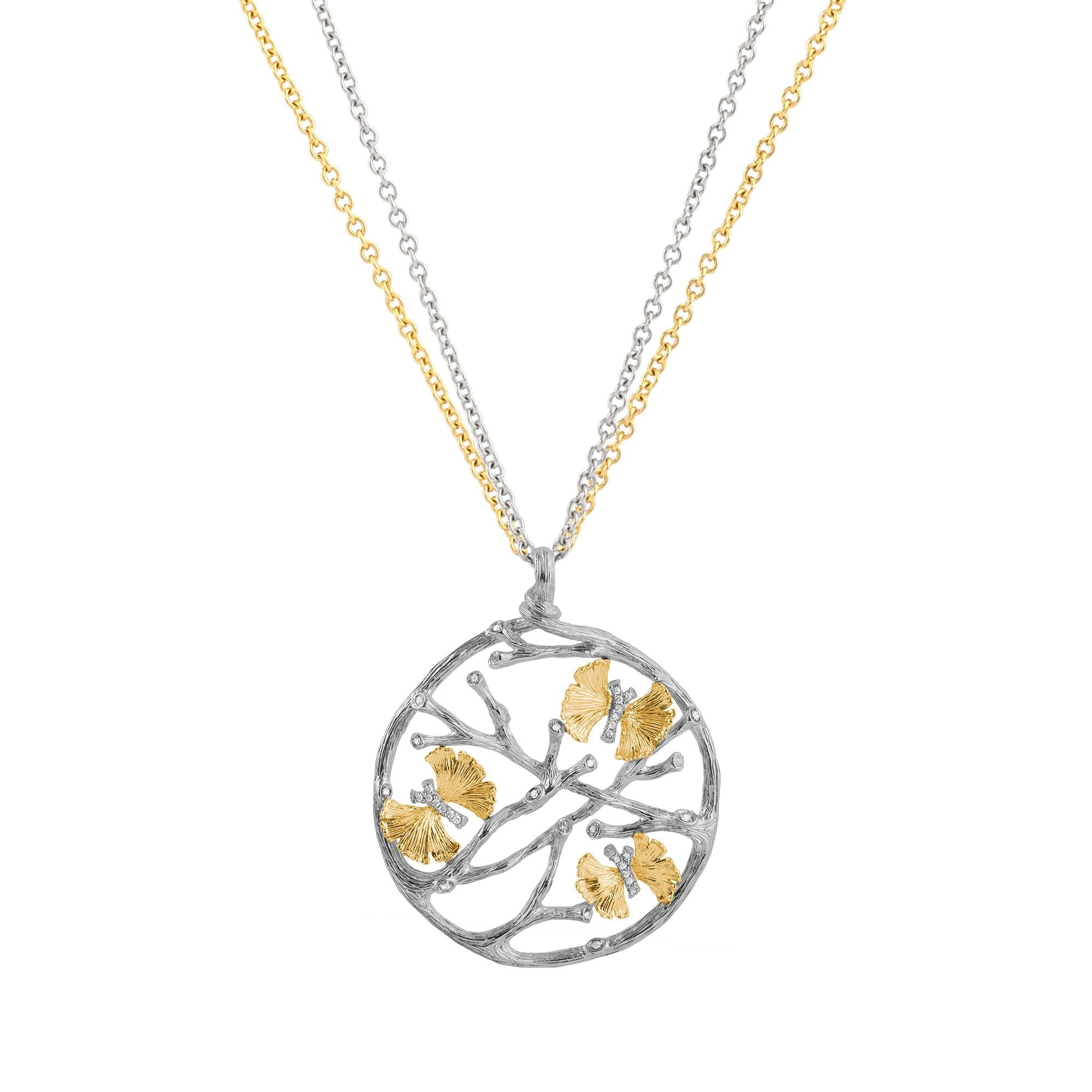 Michael Aram Butterfly Ginkgo Medallion Pendant Necklace with Diamonds