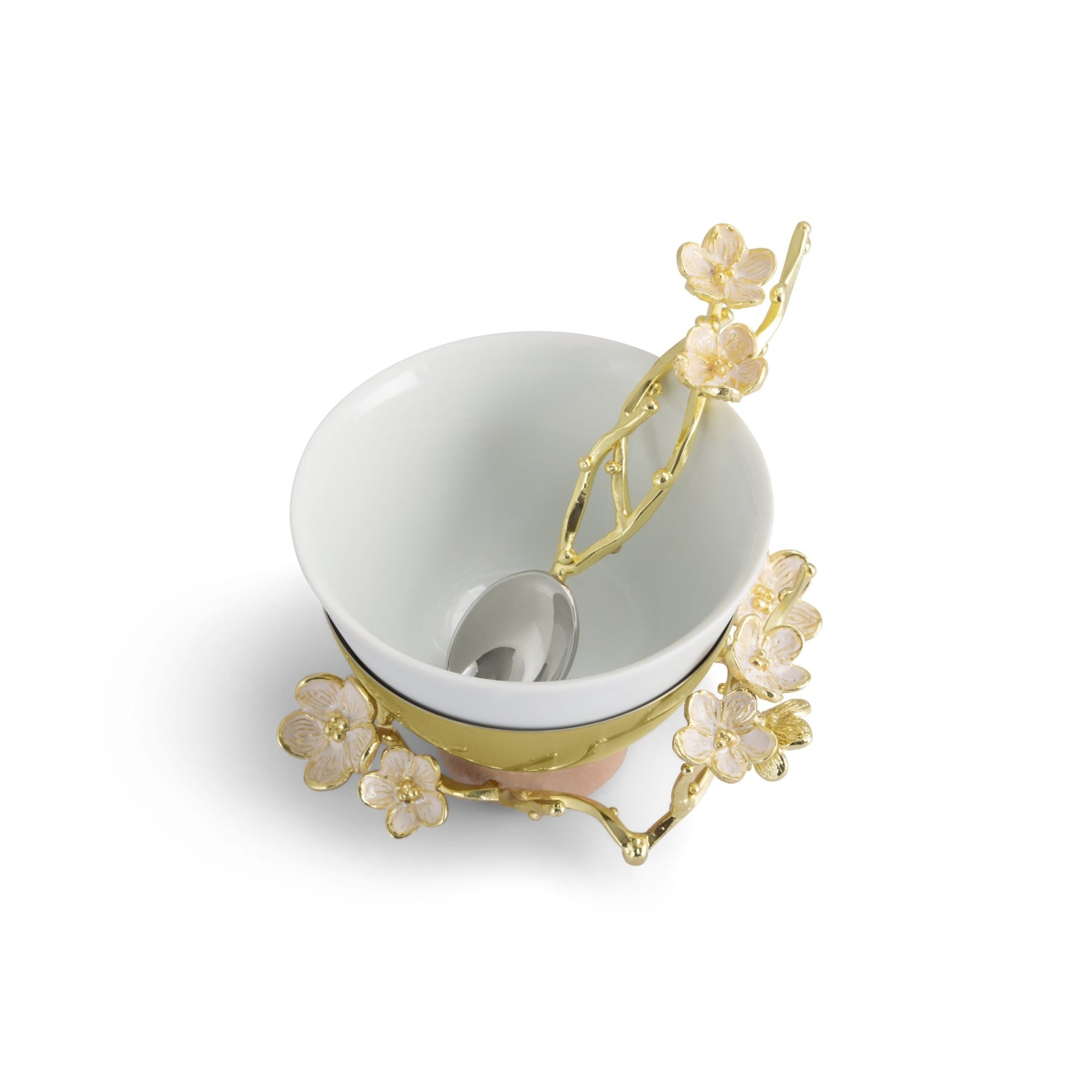 Smoke-Grey Glass Skims Gold Cherry Blossom Dessert Bowl Salad Bowl