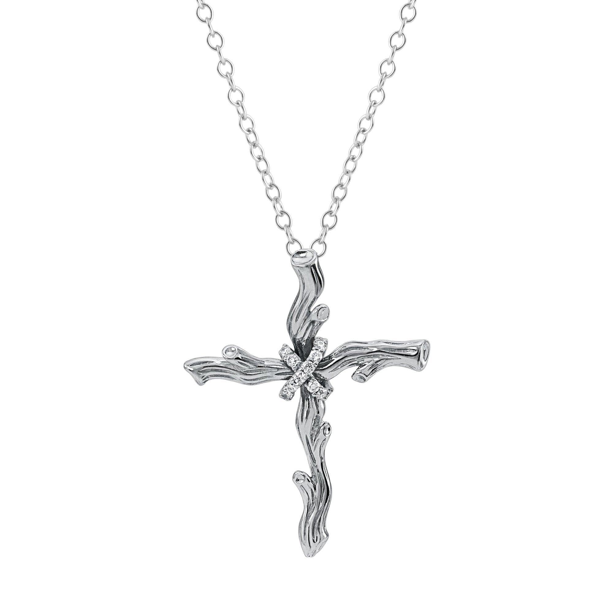 Michael Aram Enchanted Forest Cross Pendant with Diamonds in Sterling Silver