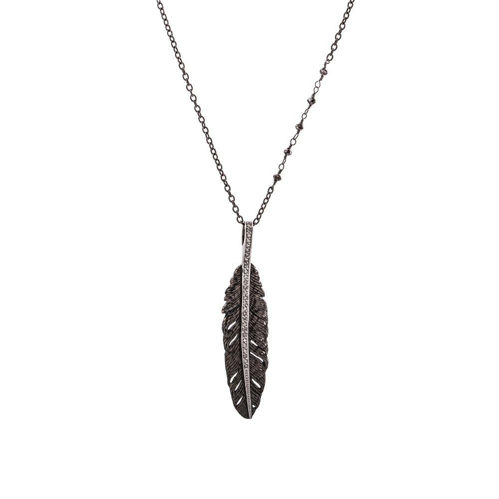 Michael Aram Feather 52mm Pendant Necklace with Diamonds