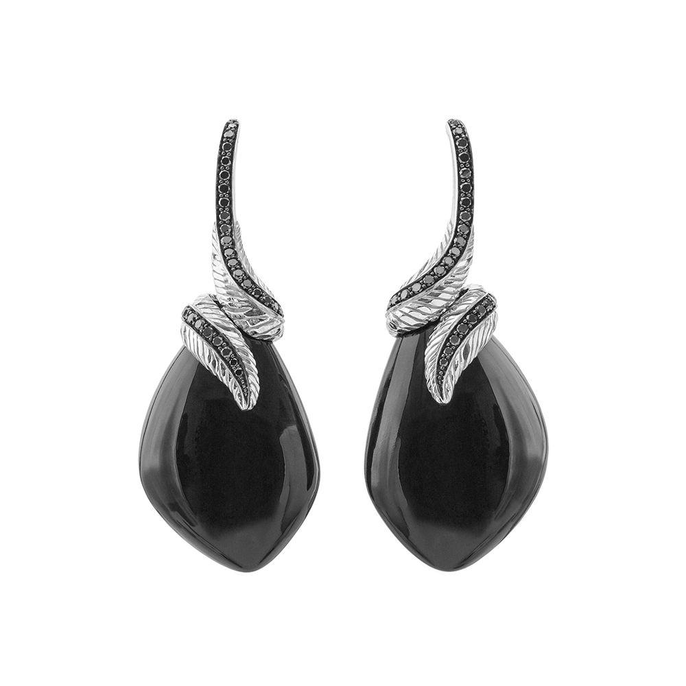 Michael Aram Feather Earrings with Black Onyx and Diamonds