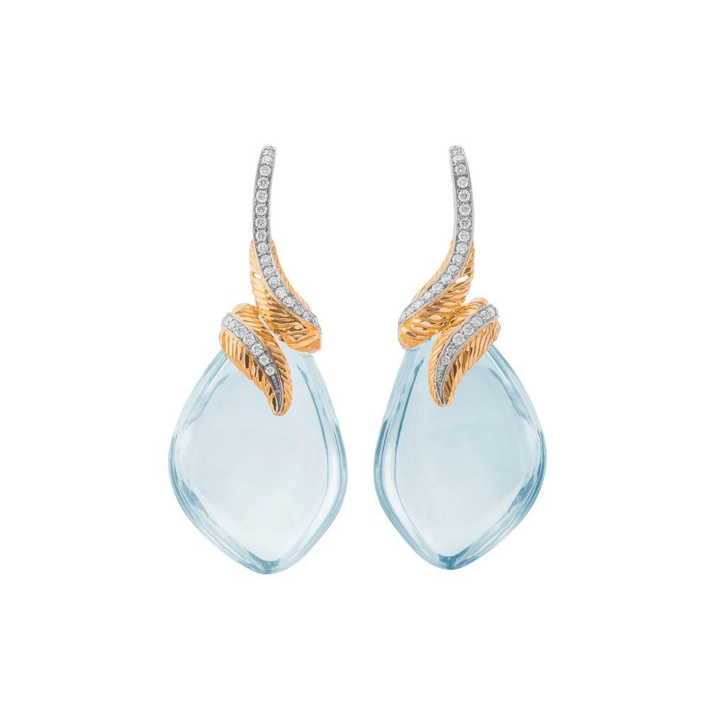 Michael Aram Feather Wrap Earrings w/ Blue Topaz & Diamonds in 18K Yellow Gold