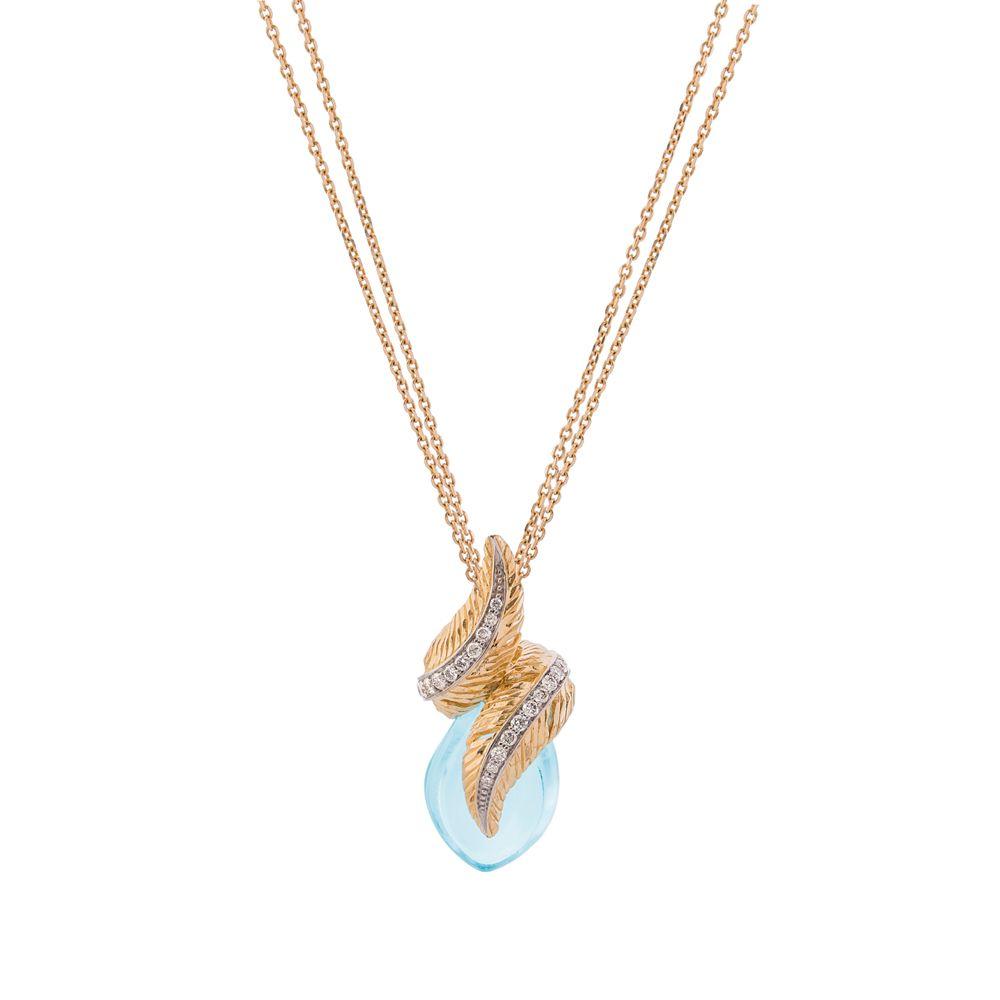 Michael Aram Feather Wrap Necklace w/ Blue Topaz & Diamonds in 18K Yellow Gold