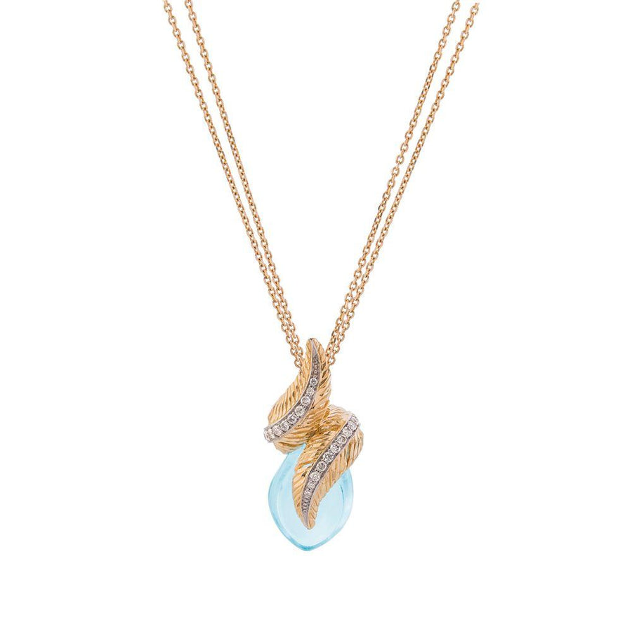 Michael Aram Feather Wrap Necklace w/ Blue Topaz & Diamonds in 18K Yellow Gold