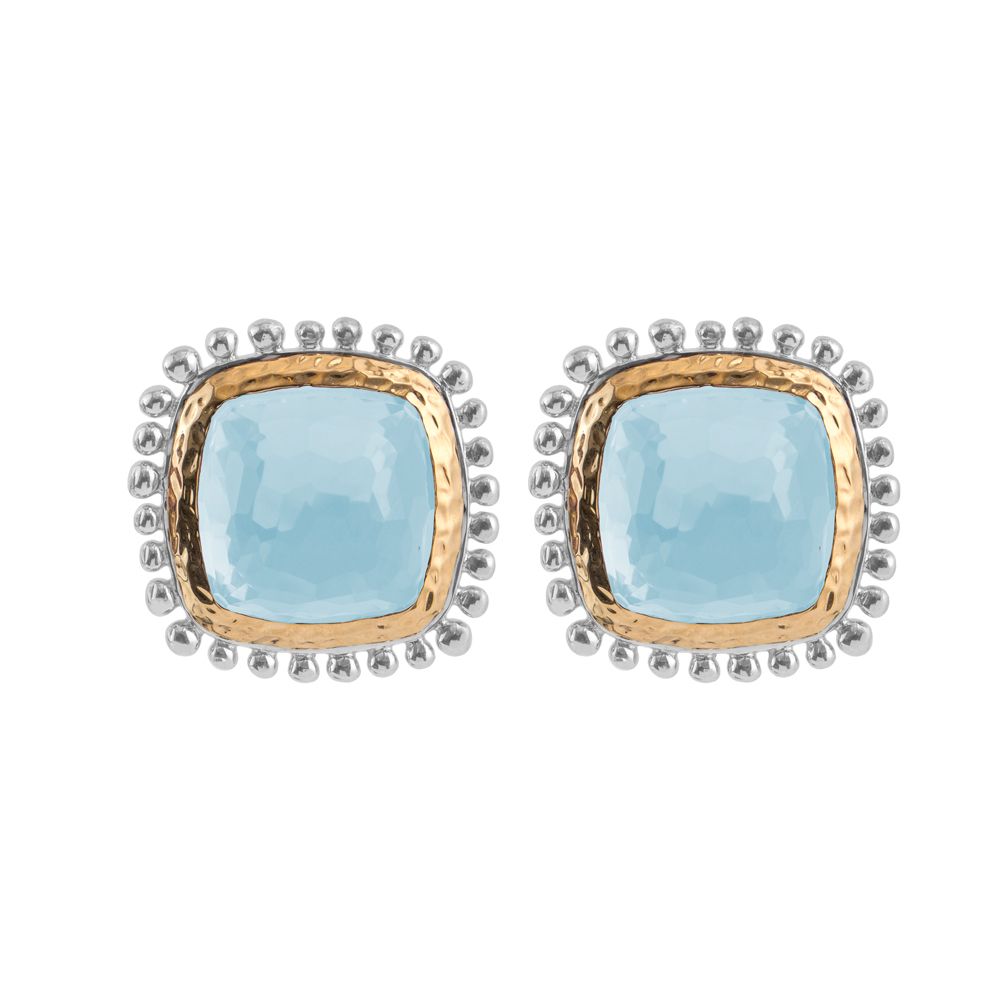 Michael Aram Molten 12mm Cushion Earrings w/ Blue Topaz in 18K Yellow Gold & Sterling Silver