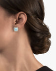 Michael Aram Molten 12mm Cushion Earrings w/ Blue Topaz in 18K Yellow Gold & Sterling Silver