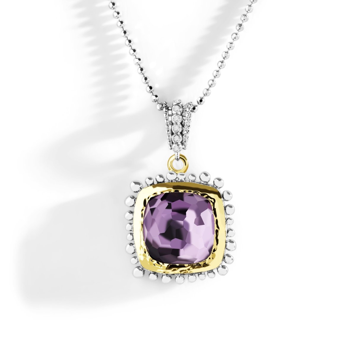 Michael Aram Molten 14mm Cushion Pendant w/ Amethyst in 18K Yellow Gold & Sterling Silver