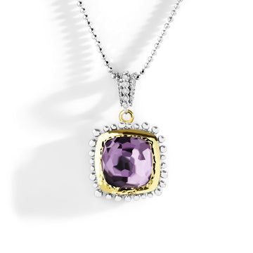 Michael Aram Molten 14mm Cushion Pendant w/ Amethyst in 18K Yellow Gold & Sterling Silver