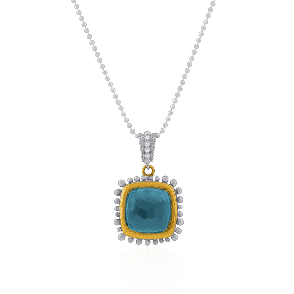 Michael Aram Molten 14mm Cushion Pendant w/ Blue Topaz in 18K Yellow Gold & Sterling Silver