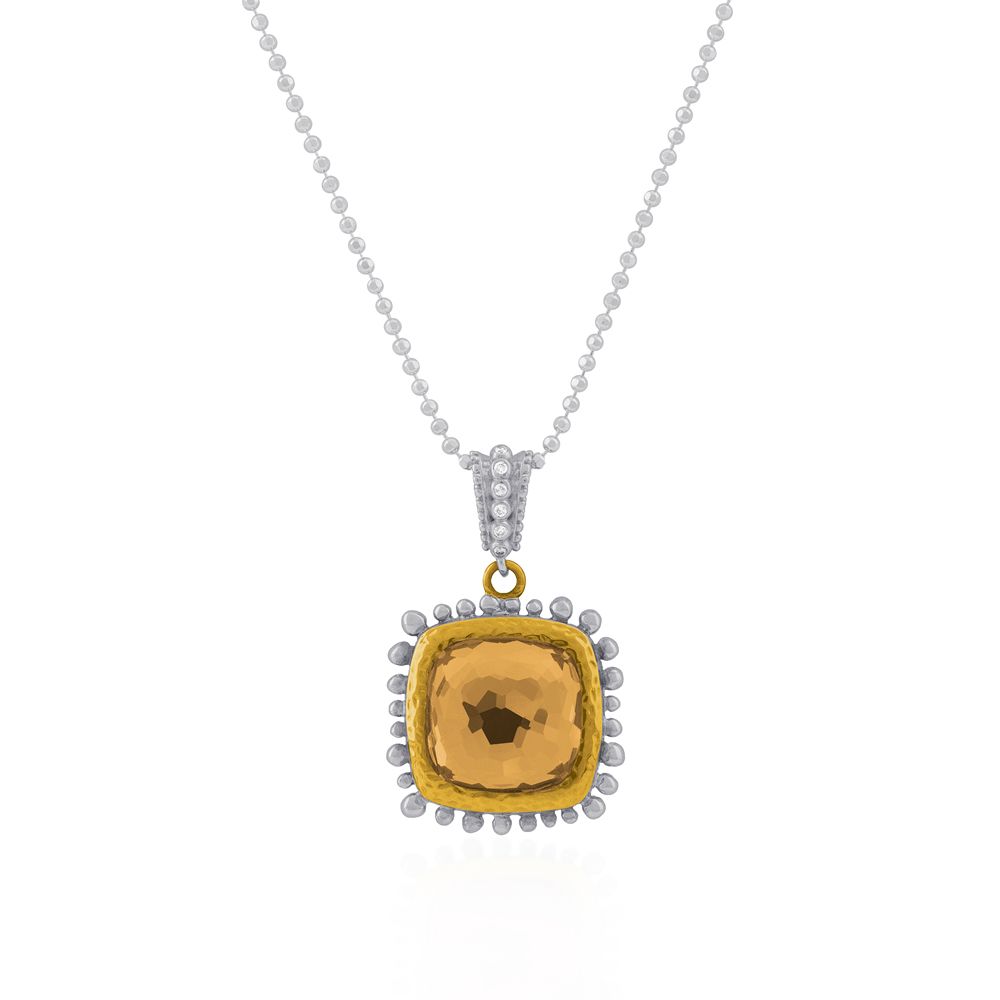 Michael Aram Molten 14mm Cushion Pendant w/ Gold Doublet in 18K Yellow Gold & Sterling Silver