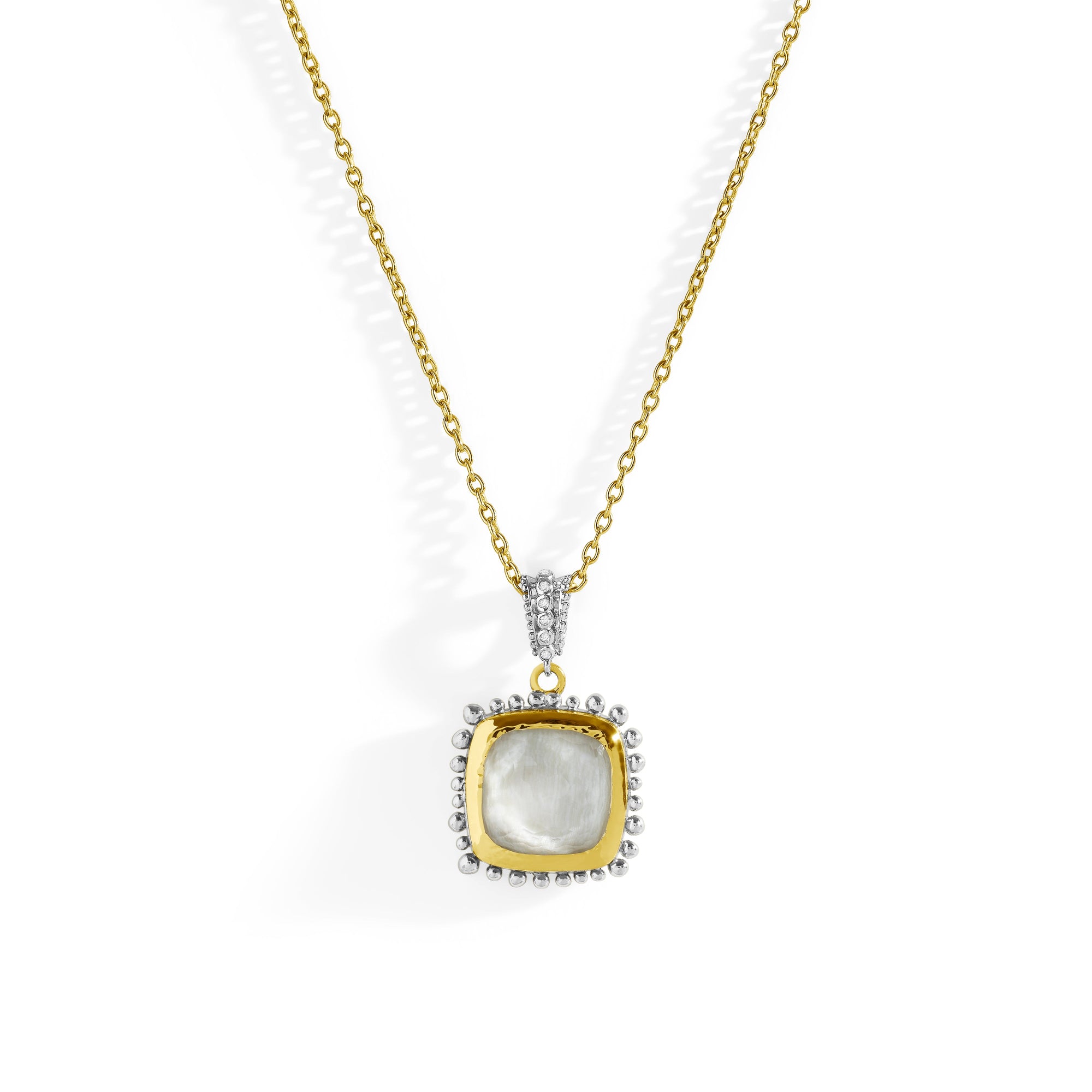 Michael Aram Molten 14mm Cushion Pendant w/ Mother of Pearl Doublet in 18K Yellow Gold & Sterling Silver