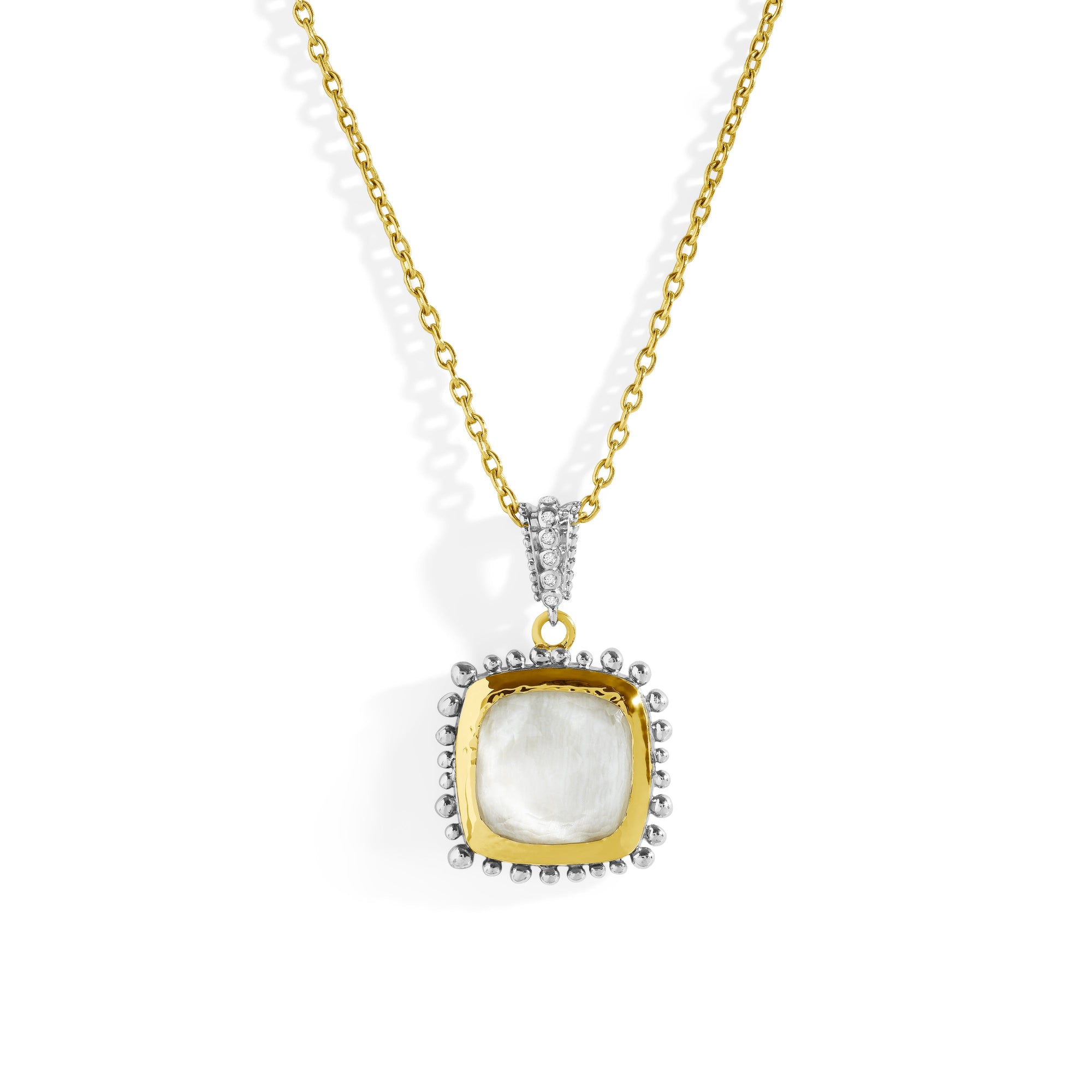 Michael Aram Molten 14mm Cushion Pendant w/ Mother of Pearl Doublet in 18K Yellow Gold & Sterling Silver