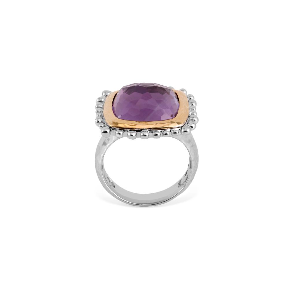 Michael Aram Molten 14mm Cushion Ring w/ Amethyst In 18K Yellow Gold & Sterling Silver