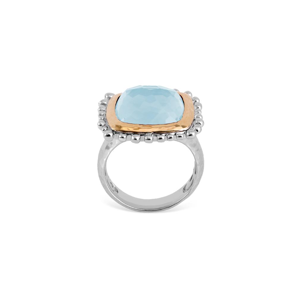 Michael Aram Molten 14mm Cushion Ring w/ Blue Topaz In 18K Yellow Gold & Sterling Silver