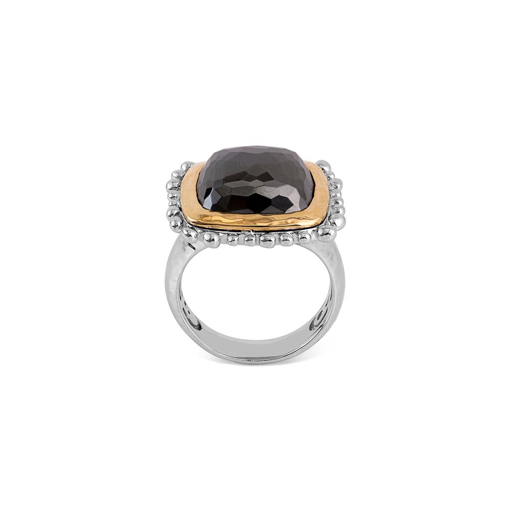 Michael Aram Molten 14mm Cushion Ring w/ Hematite In 18K Yellow Gold & Sterling Silver