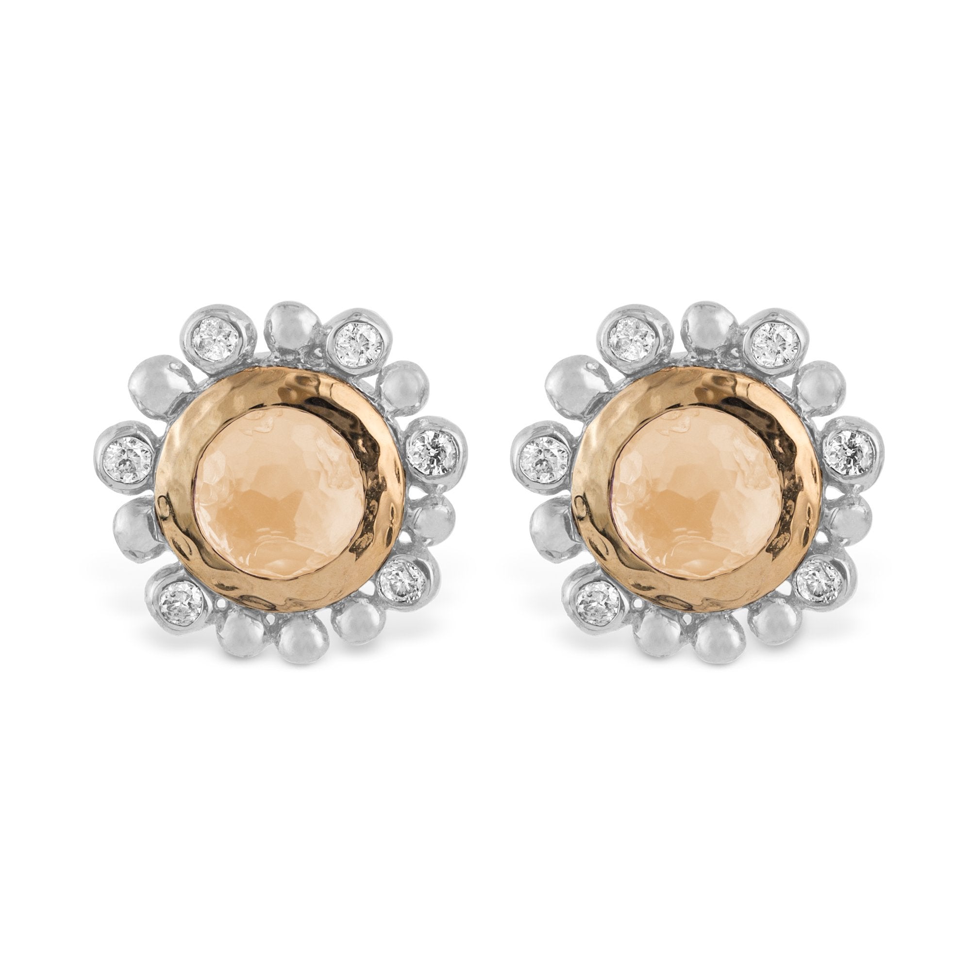 Michael Aram Molten 5mm Round Stud Earrings w/ Gold Doublet in 18K Yellow Gold & Sterling Silver