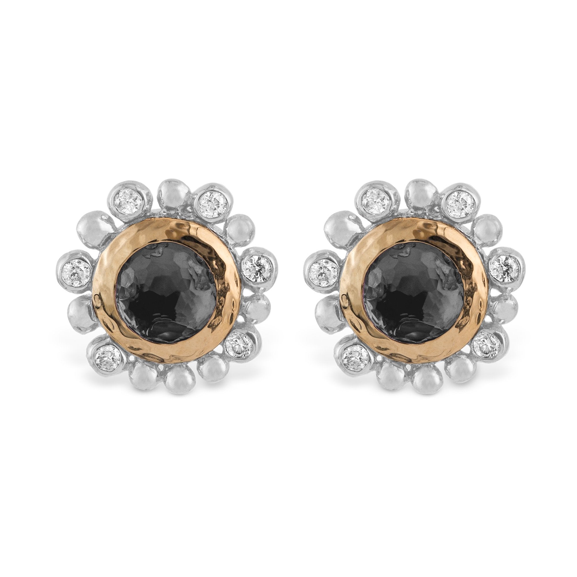 Michael Aram Molten 5mm Round Stud Earrings w/ Hematite in 18K Yellow Gold & Sterling Silver