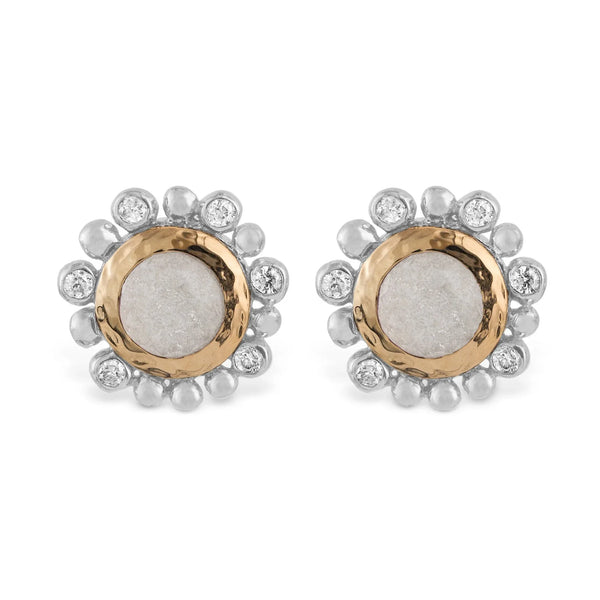 Michael Aram Molten 5mm Round Stud Earrings w/ Mother of Pearl Doublet in 18K Yellow Gold & Sterling Silver
