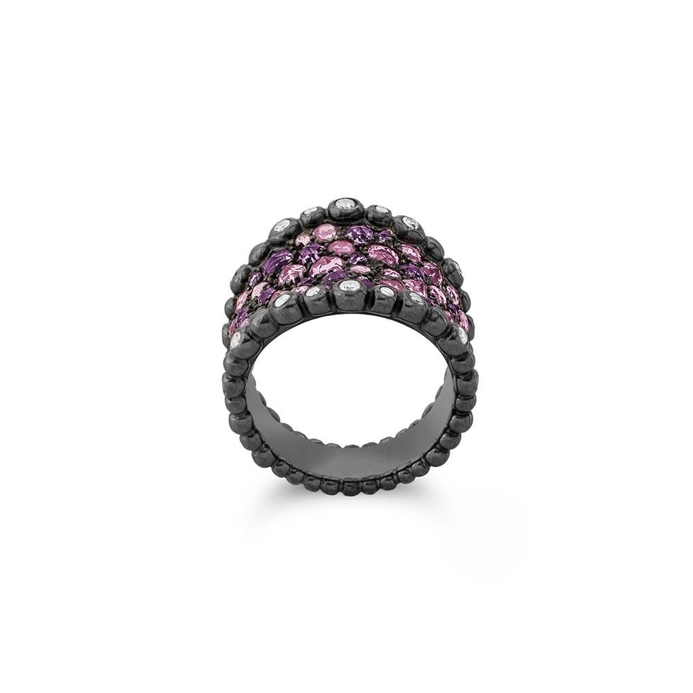 Michael Aram Molten Cuff Ring with Pink Sapphire, Amethyst and Diamonds