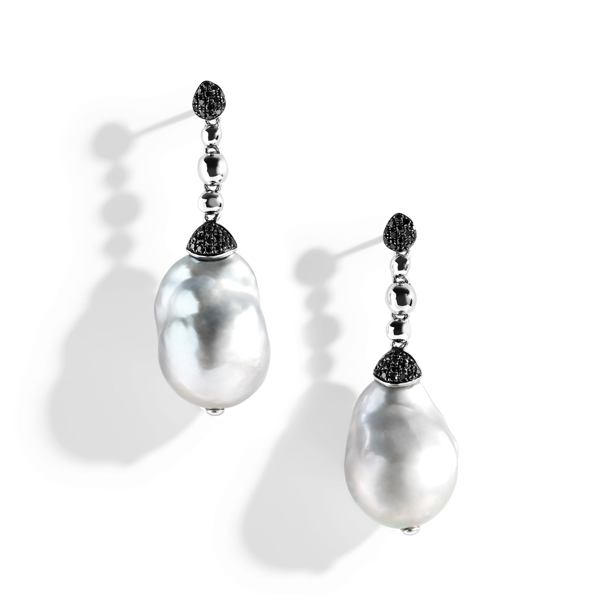 Michael Aram Molten Drop Earrings w/ Grey Pearl & Diamonds in Sterling Silver