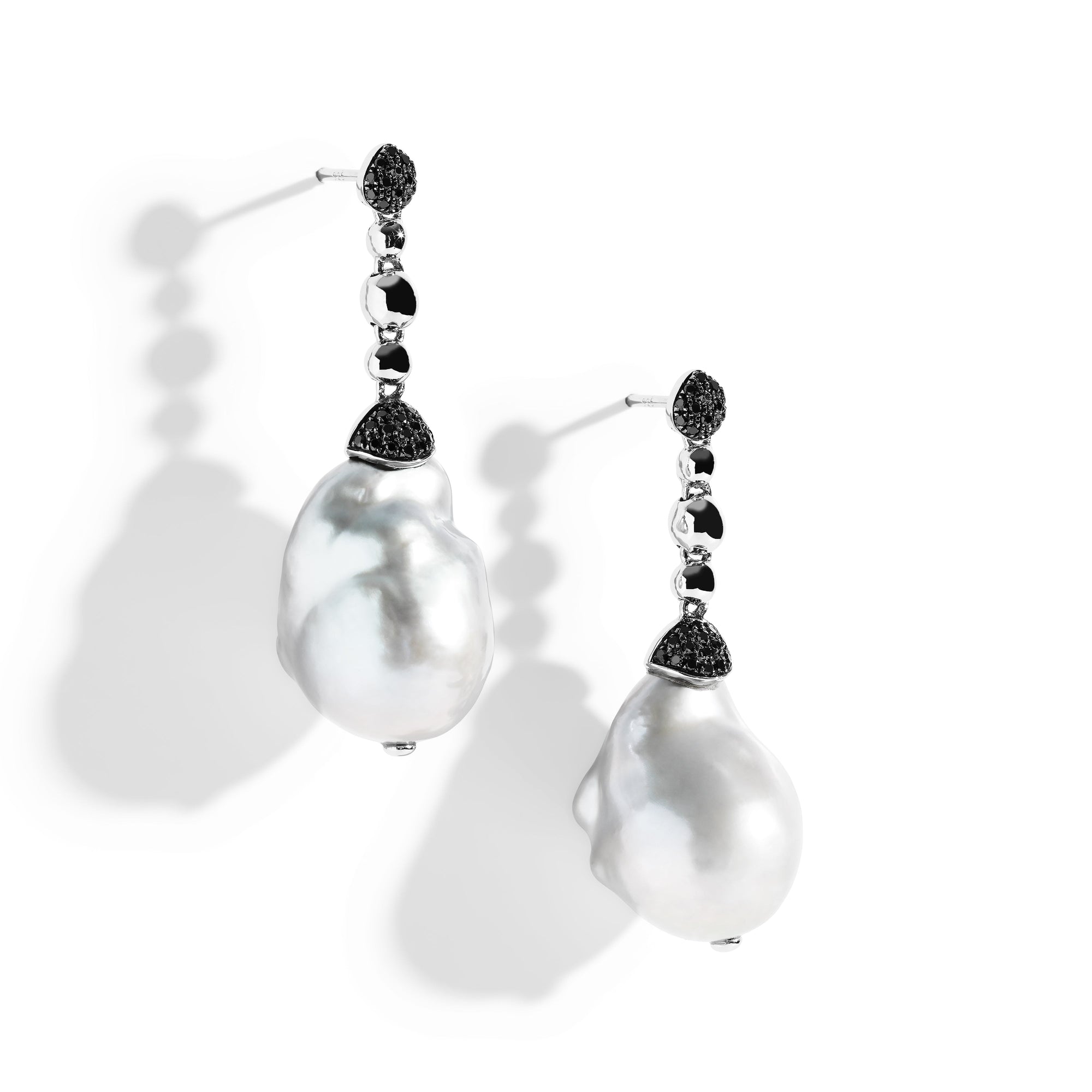 Michael Aram Molten Drop Earrings w/ Grey Pearl & Diamonds in Sterling Silver