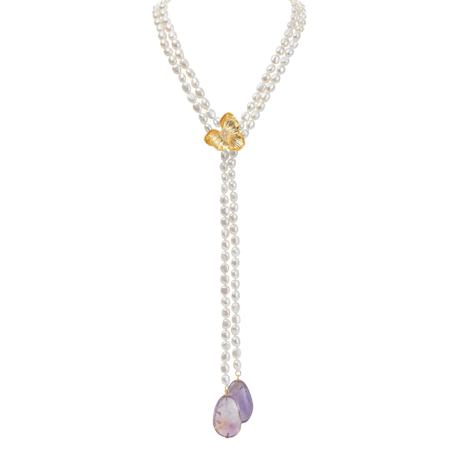 Michael Aram Orchid Lariat Necklace with Pearls, Ametrine and Diamonds