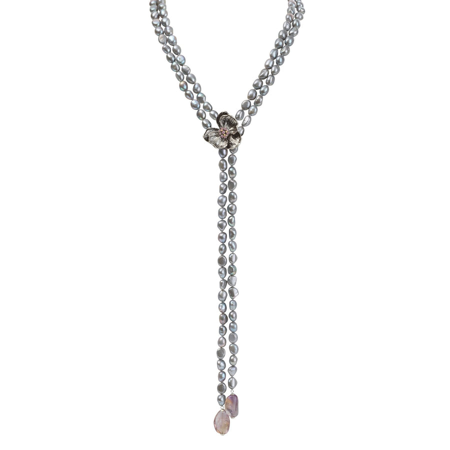 Michael Aram Orchid Lariat Necklace with Pearls, Ametrine and Pink Sapphire