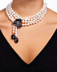 Michael Aram Orchid Lariat Necklace with Pearls, Black Onyx and Diamonds