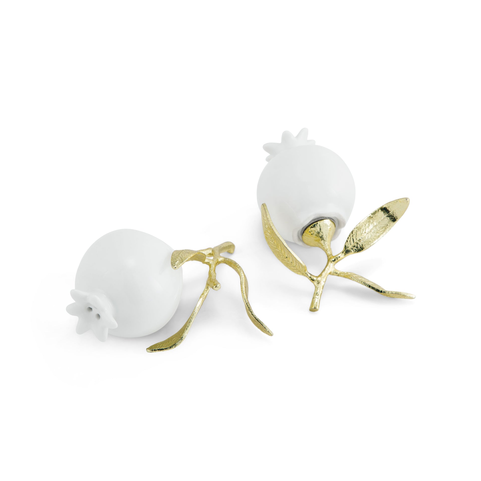 Two White and Gold Pomegranate Salt & Pepper Shakers